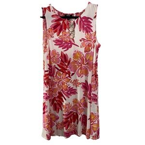 MSK Womens Pink&White Floral Print A-line Sleeveless Summer Dress Sz. L